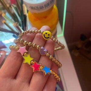 Gold Beaded Bracelet 3 Set with Stars and Smiley